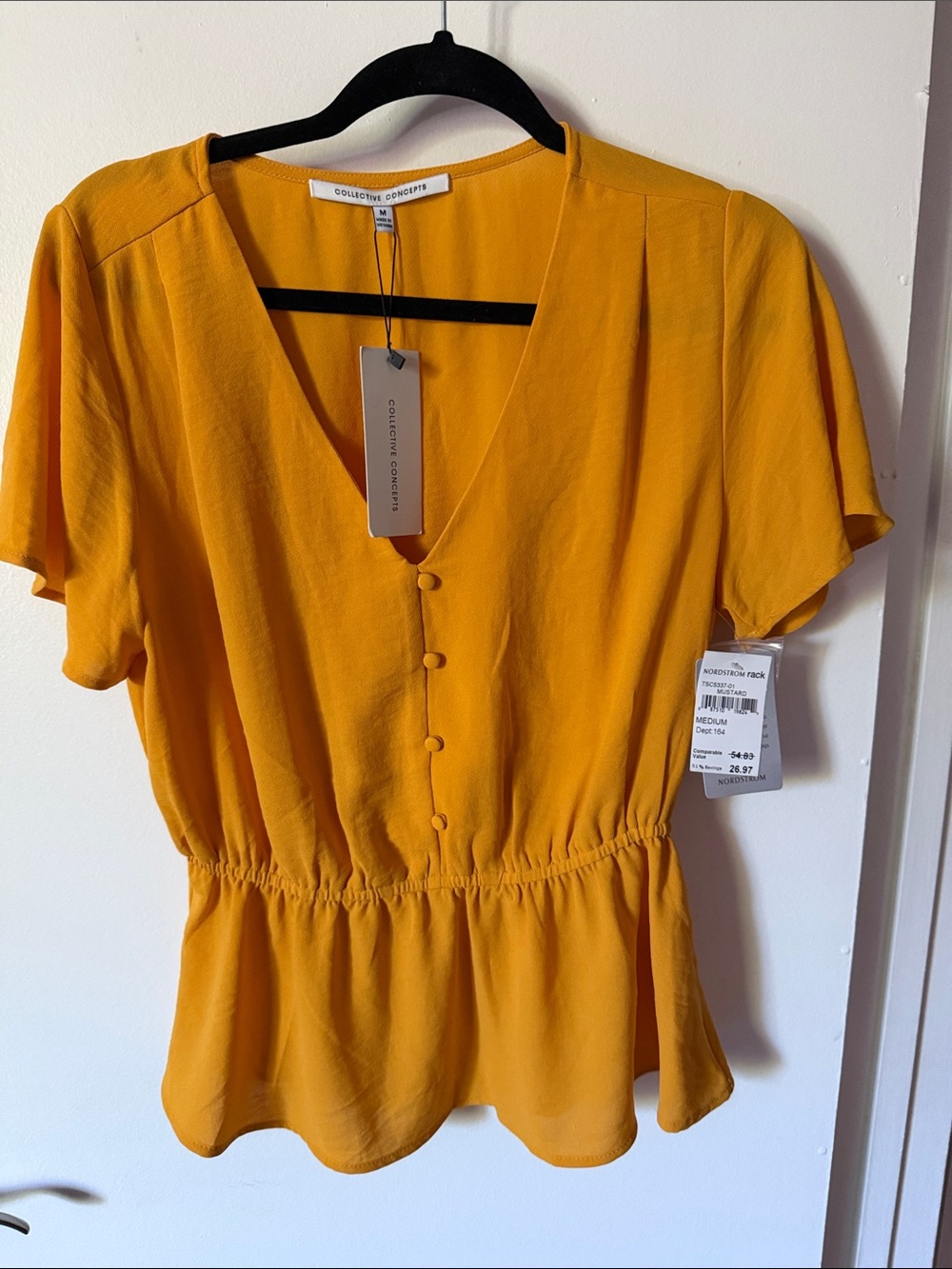 Collective Concepts Mustard Yellow V-Neck Peplum Blouse
